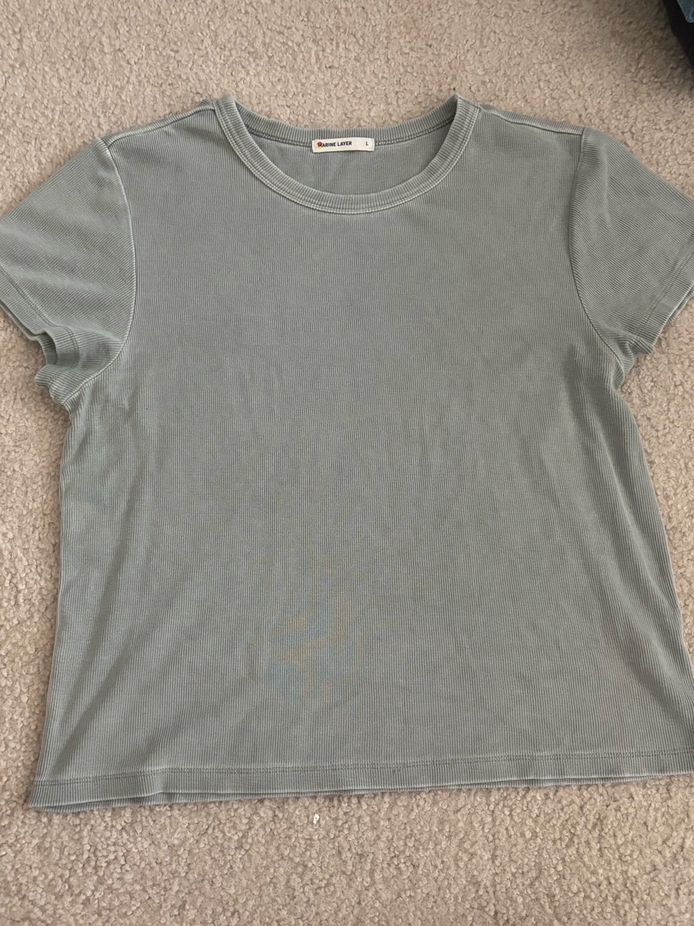 Marine Layer Sage Green Ribbed Short Sleeve Tee